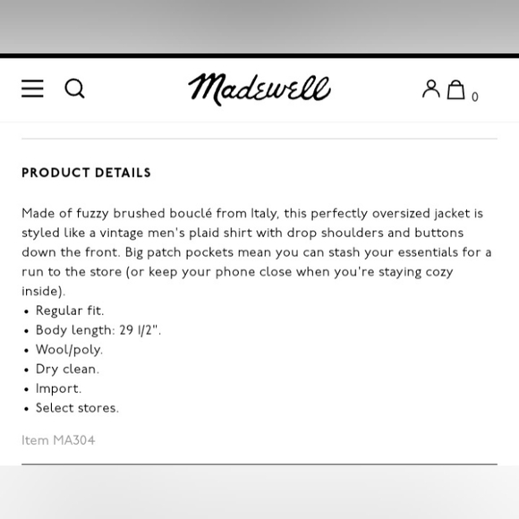 Madewell Walton Shirt Jacket in Collecton Plaid NWOT small flaw - Picture 10 of 10